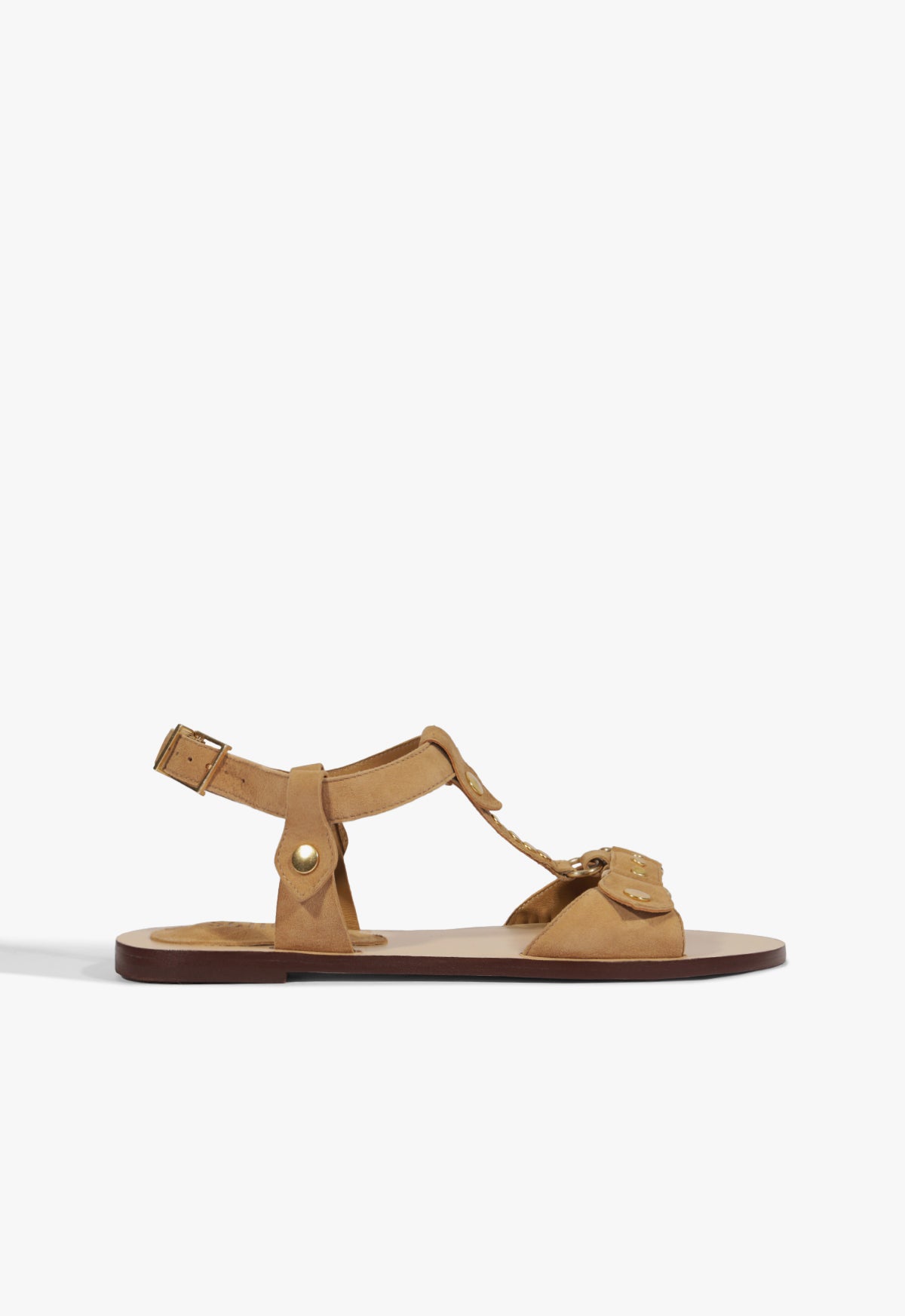 Stevie Brown Suede Flat Sandal 5 Sandstone Suede - Schutz Shoes
