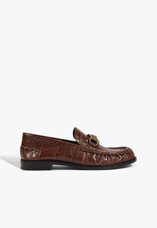 Yasmina Croc Flat FALL 25 5 Root Brown Croc - Schutz Shoes