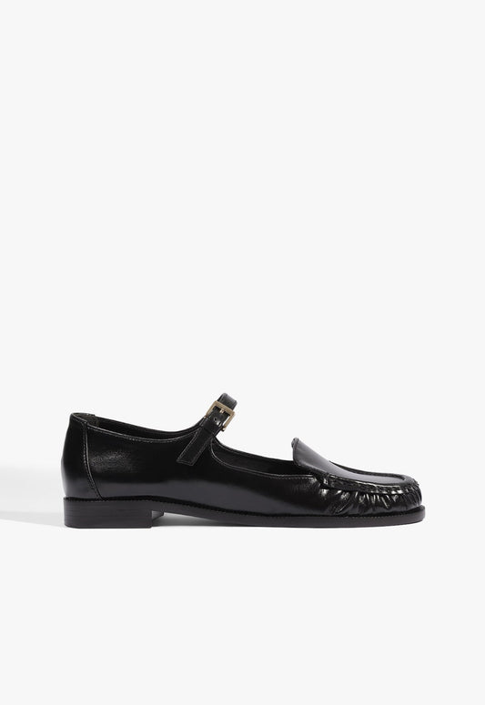 Tyla Buckle Leather Mary Jane Flat 5 Black Leather - Schutz Shoes