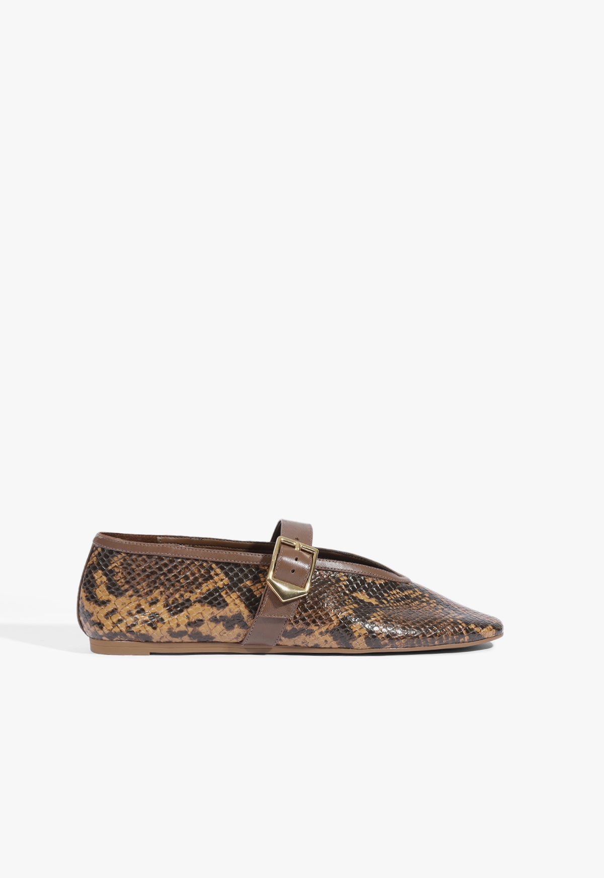 Vick Buckle Flat 5 Pecan Brown Snake - Schutz Shoes