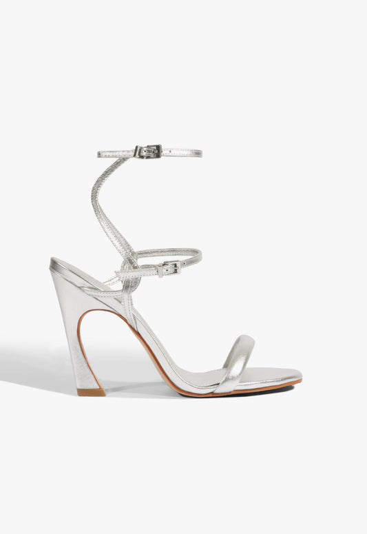 Carly Leather Stiletto Sandal 5 Silver Metallic - Schutz Shoes