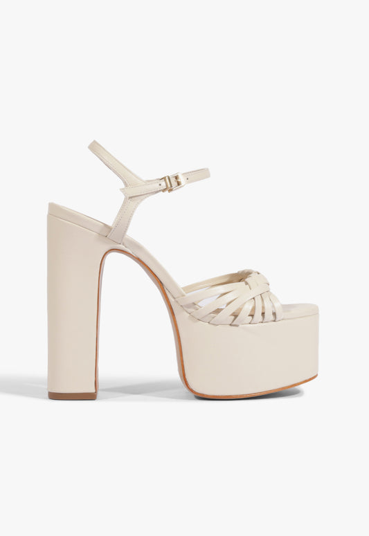 Tara Platform Leather Sandal 5 Sugar White Leather - Schutz Shoes