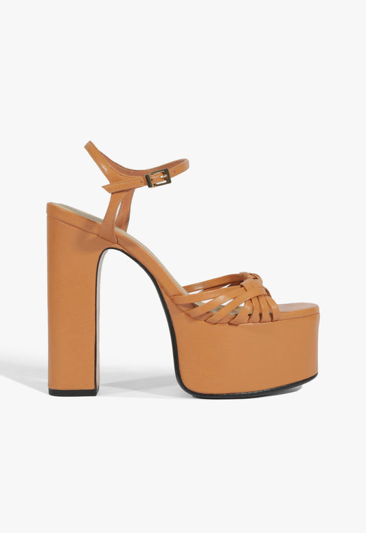Tara Platform Leather Sandal Resort 26 5 Earth Clay Leather - Schutz Shoes