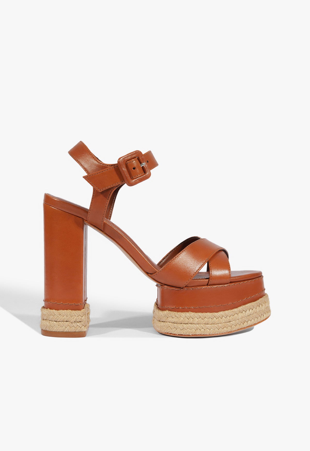 Hilda Rope High Leather Sandal 5 Cognac Leather - Schutz Shoes