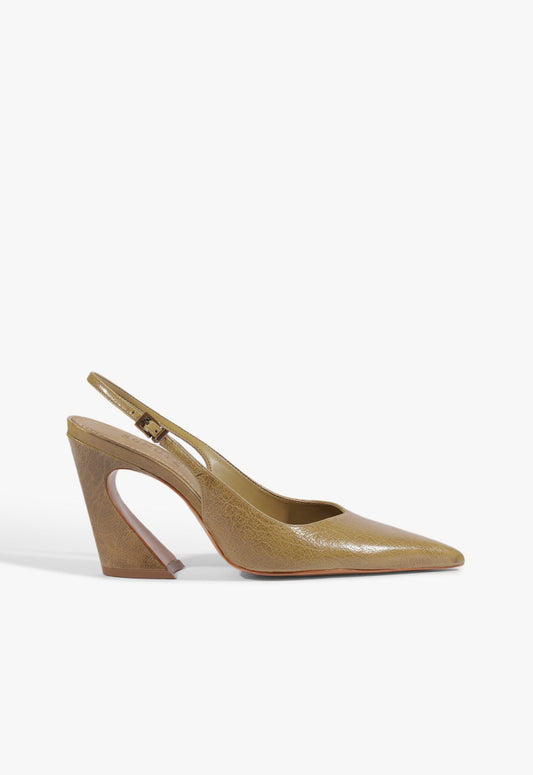 Lexi Sling Block Leather Pump 5 Olive Green Leather - Schutz Shoes