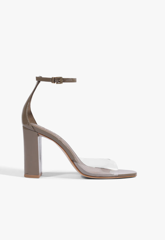 Scarlett Block Vinyl Patent Sandal 5 Gray Rock Patent - Schutz Shoes