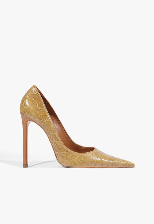 Clara Leather Pump 5 Olive Green Croc-Embossed Leather - Schutz Shoes