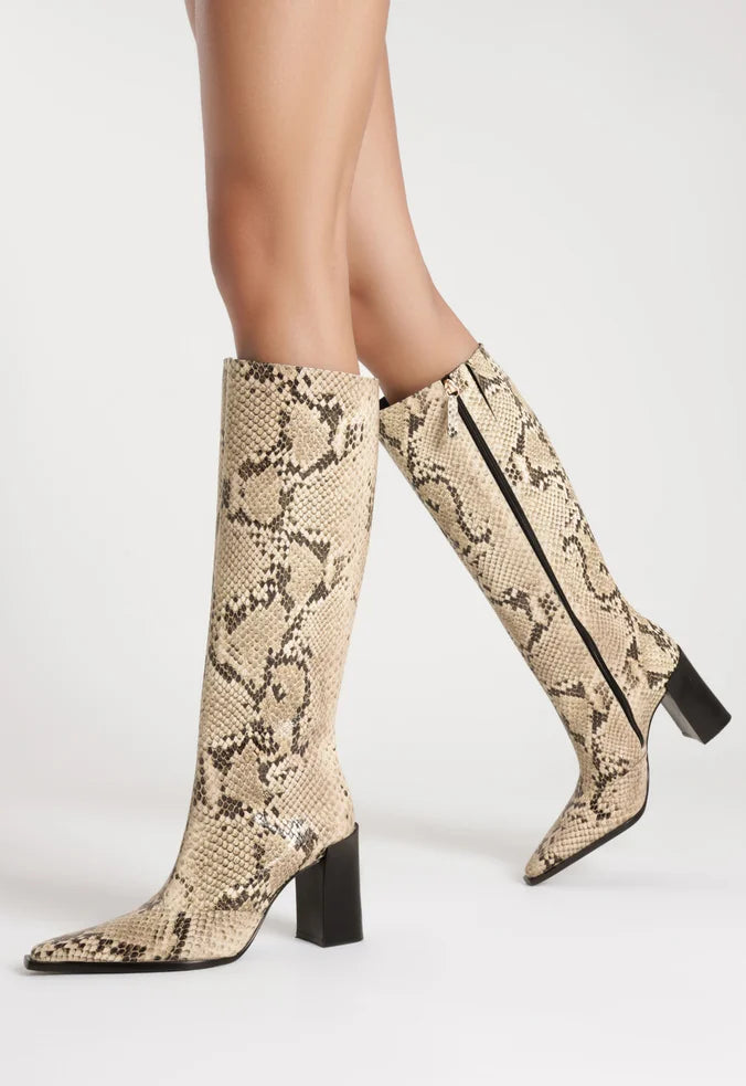 Schutz Snake Print Boot Heels Schutz Mary Natural Snake Side