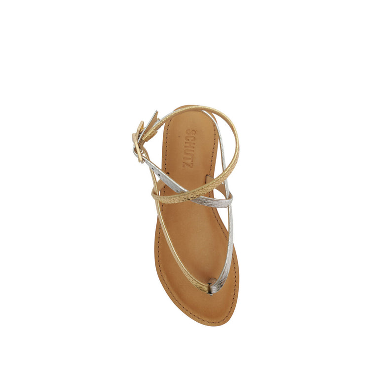 Elsie Snake-Embossed Leather Sandal Flats Spring 23    - Schutz Shoes