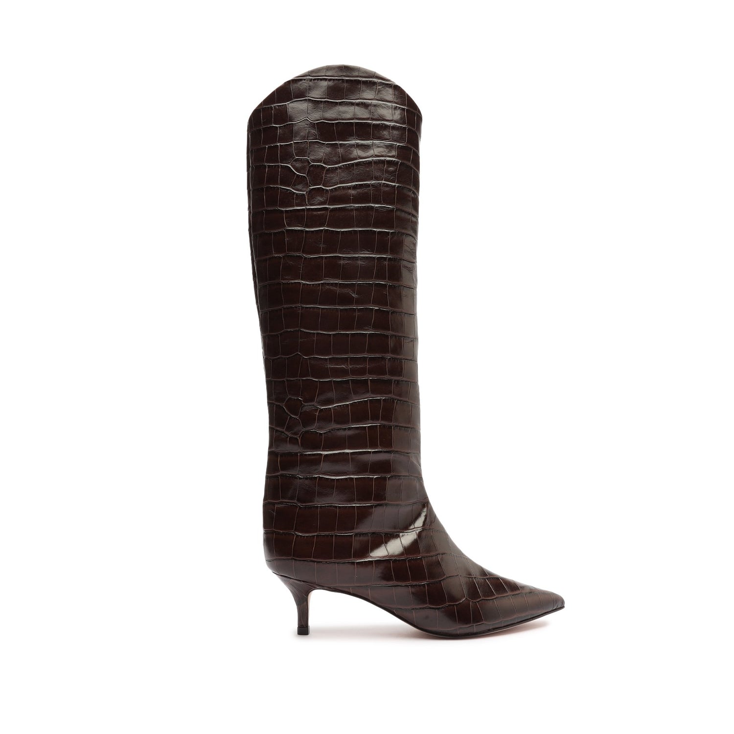 Maryana Lo Crocodile-Embossed Leather Boot Dark Chocolate Crocodile-Embossed Leather