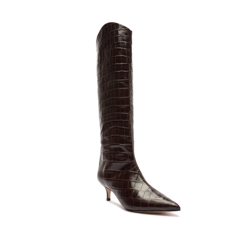 Maryana Lo Crocodile-Embossed Leather Boot Dark Chocolate Crocodile-Embossed Leather