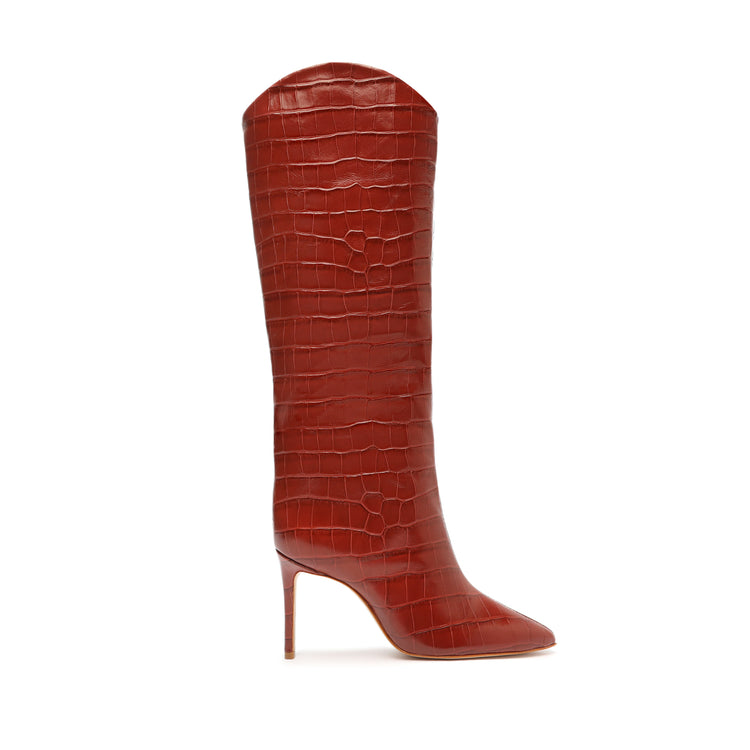 Maryana Crocodile-Embossed Leather Boot Boots Open Stock 5 Red Brown Crocodile-Embossed Leather - Schutz Shoes