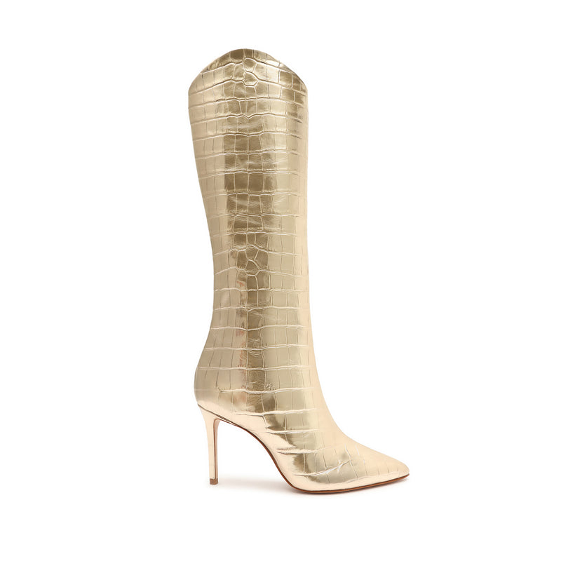 Maryana Crocodile-Embossed Leather Boot Boots Open Stock 5 Gold Crocodile-Embossed Leather - Schutz Shoes