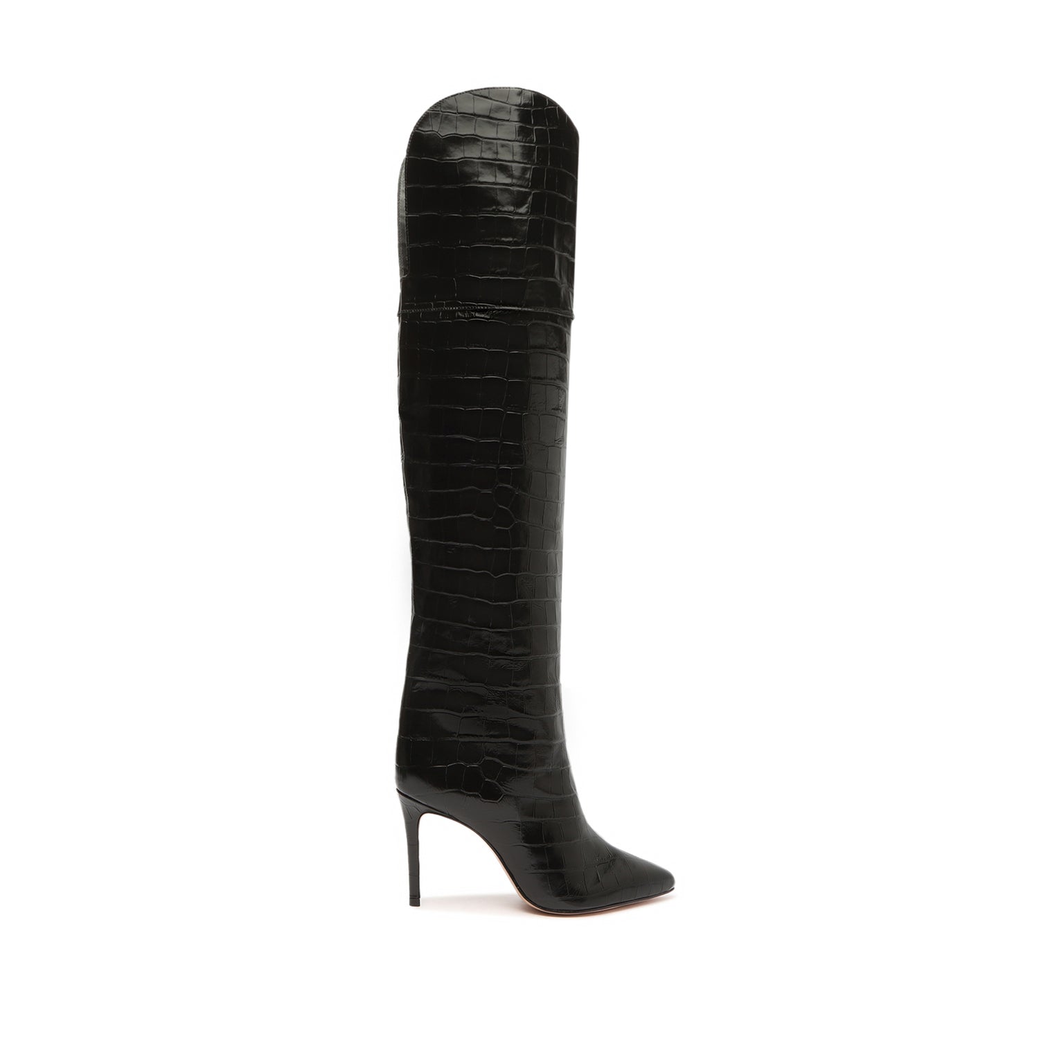 Maryana Crocodile-Embossed Leather Boot Black