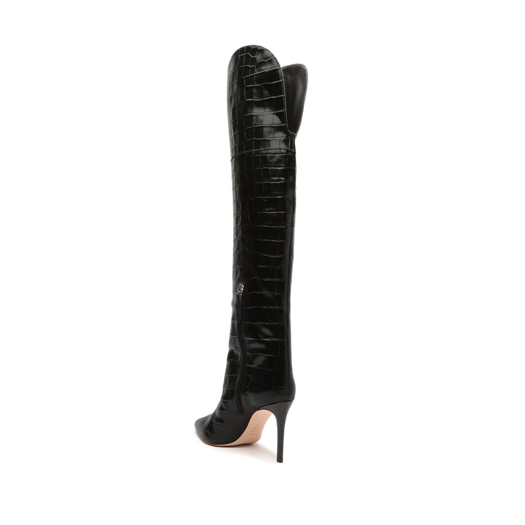 Maryana Crocodile-Embossed Leather Boot Black