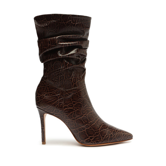 Ashlee Crocodile-Embossed Leather Bootie Booties OLD 5 New Bison Crocodile-Embossed Leather - Schutz Shoes