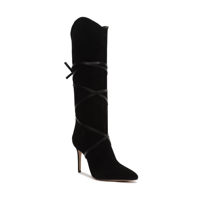 Maryana Lace Cow Suede Boot Black Cow Suede