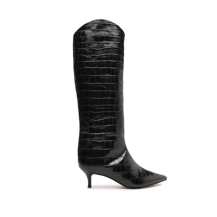Maryana Lo Crocodile-Embossed Leather Boot Black Crocodile-Embossed Leather