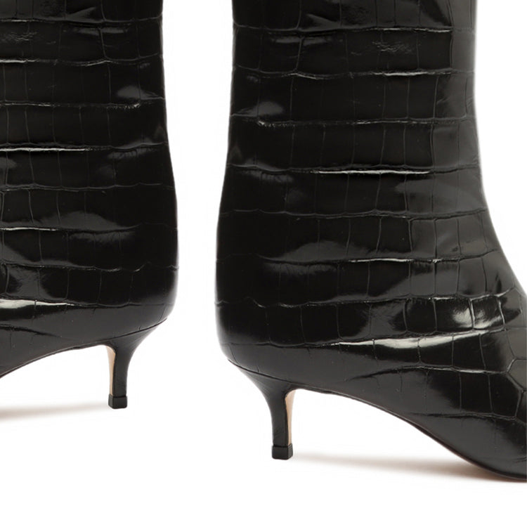 Maryana Lo Crocodile-Embossed Leather Boot Black Crocodile-Embossed Leather