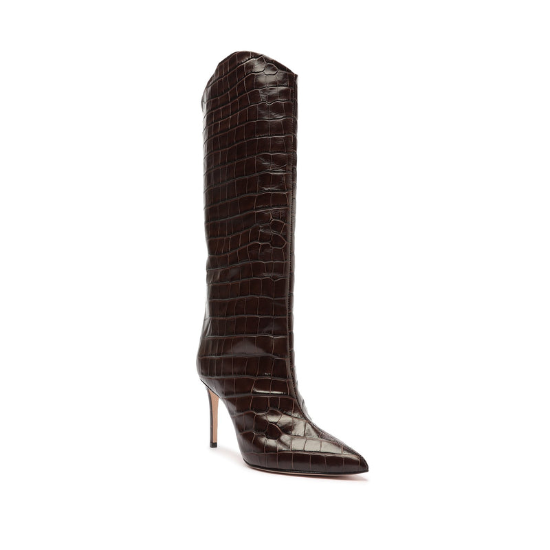 Maryana Crocodile-Embossed Leather Boot Dark Chocolate Croc Embossed Leather
