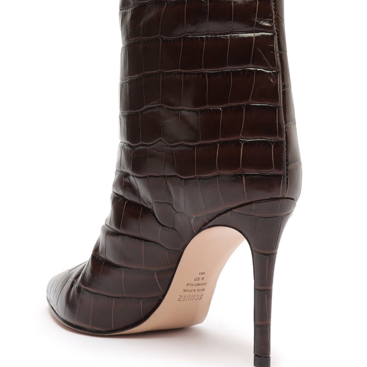 Maryana Crocodile-Embossed Leather Boot Dark Chocolate Croc Embossed Leather