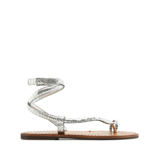 Courtney Metallic Leather Sandal OLD 5 Light Silver Metallic Snake-Embossed Leather - Schutz Shoes