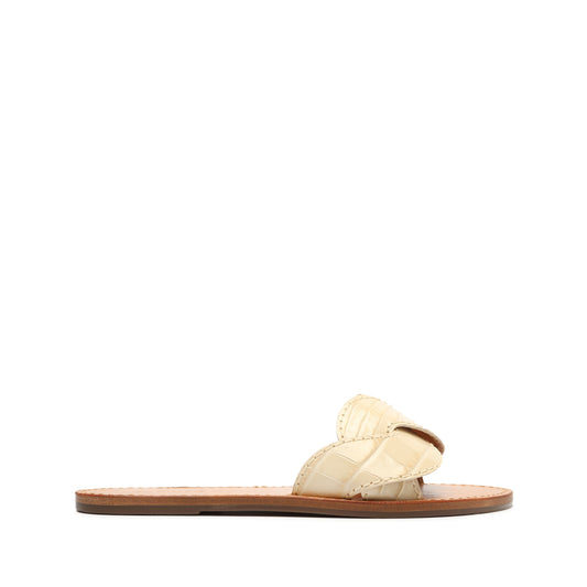 Dinah Crocodile-Embossed Leather Sandal Flats Sale 5 Eggshell Crocodile-Embossed Leather - Schutz Shoes