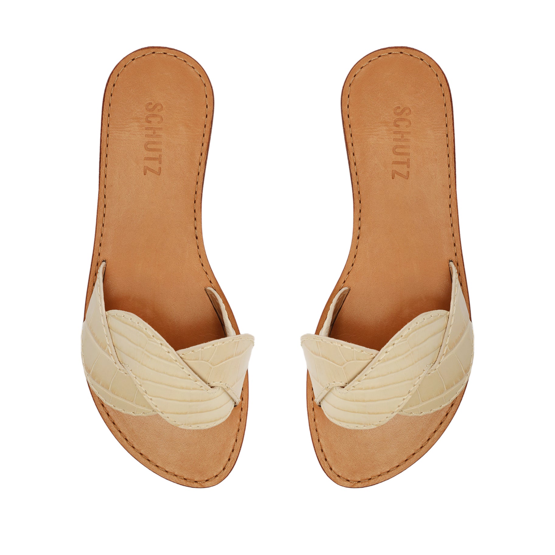 Dinah Crocodile-Embossed Leather Sandal Flats Sale    - Schutz Shoes