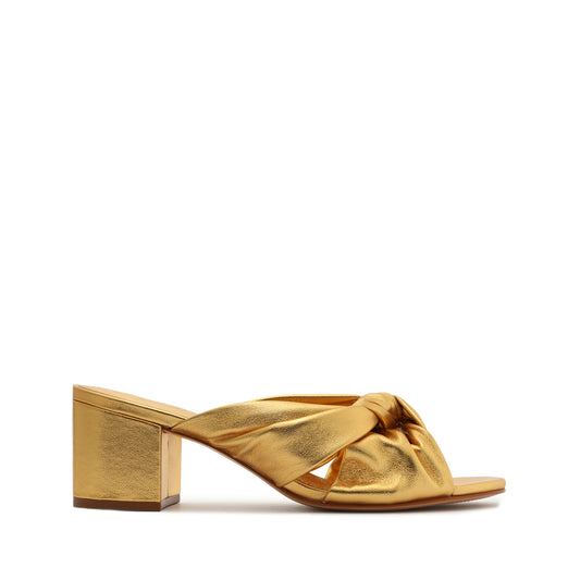 Mindy Mid Block Metallic Leather Sandal 5 Gold Metallic Leather - Schutz Shoes