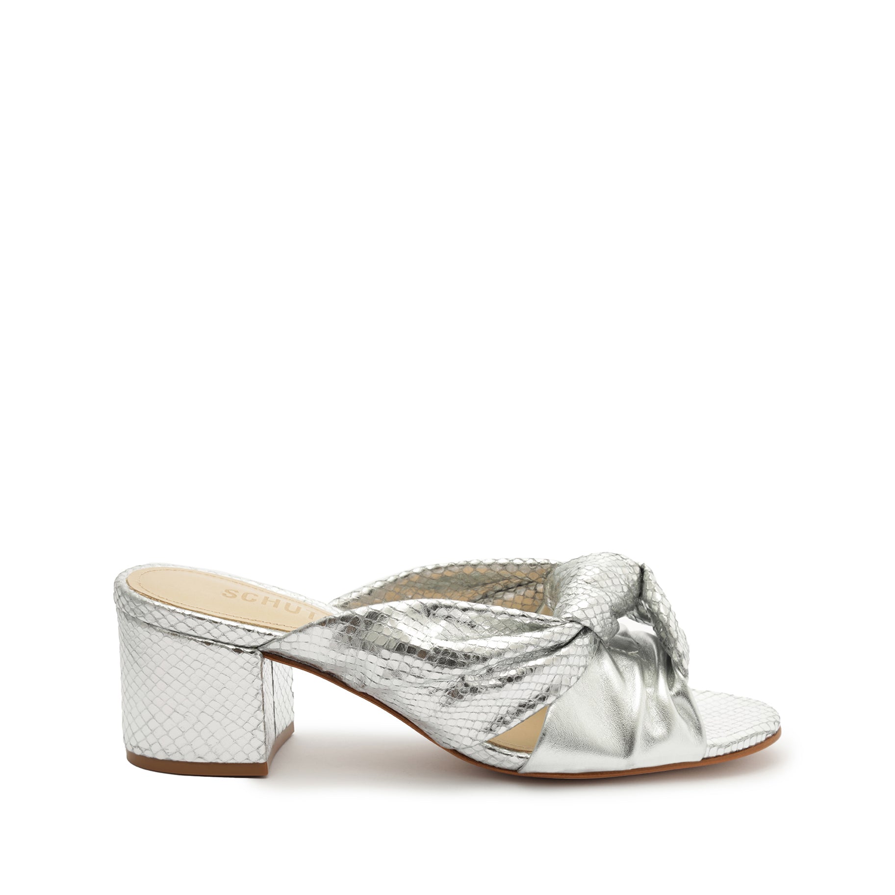 Mindy Mid Block Metallic Sandal OLD 5 Silver Matallic Nappa - Schutz Shoes