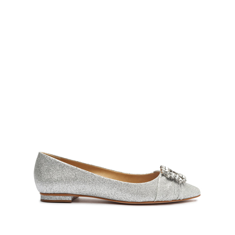 Meisho Glittery Flat Flats Sale 5 Silver Glittery Fabric - Schutz Shoes