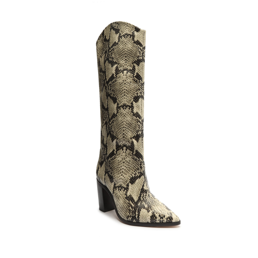 Maryana Block Pointed Toe Block Heel Boot in Snake Print | Schutz Shoes ...