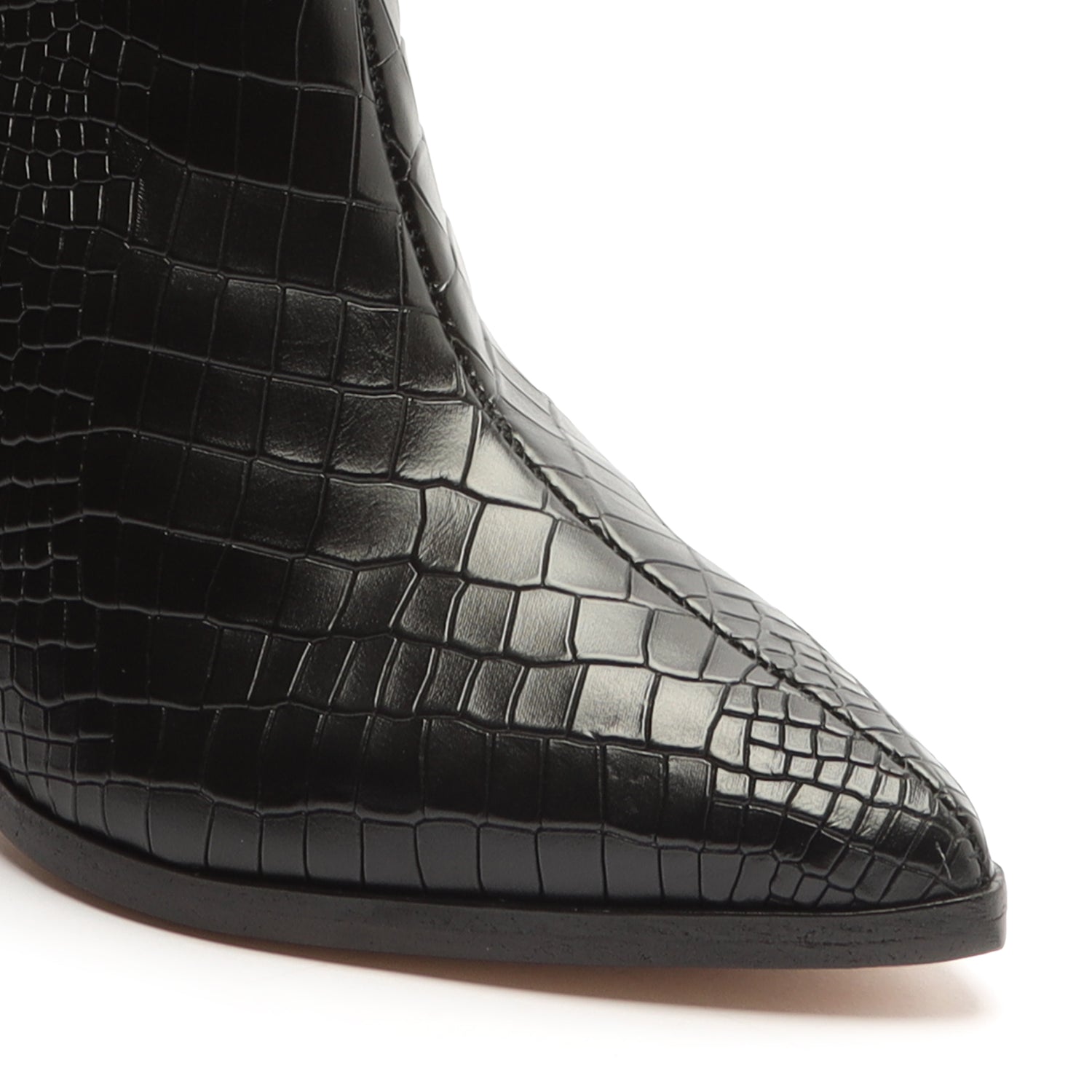 Maryana Block Boot Black Crocodile Embossed Leather