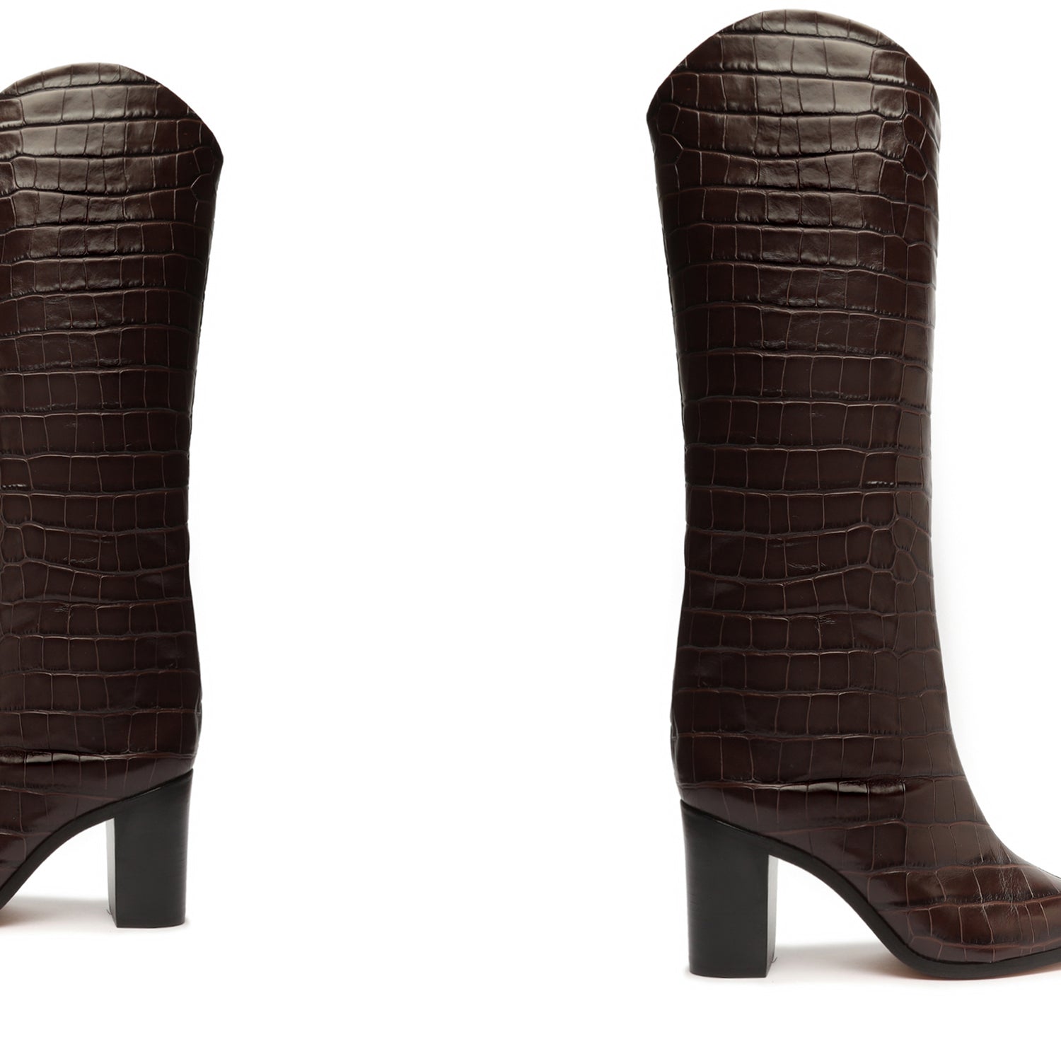Maryana Block Boot Dark Chocolate Crocodile Effect Leather