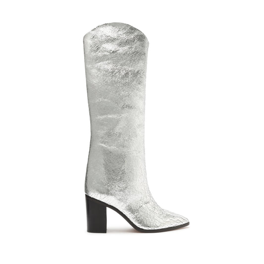 Maryana Block Crackled Leather Boot Boots FALL 23 5 Silver Crackled Leather - Schutz Shoes