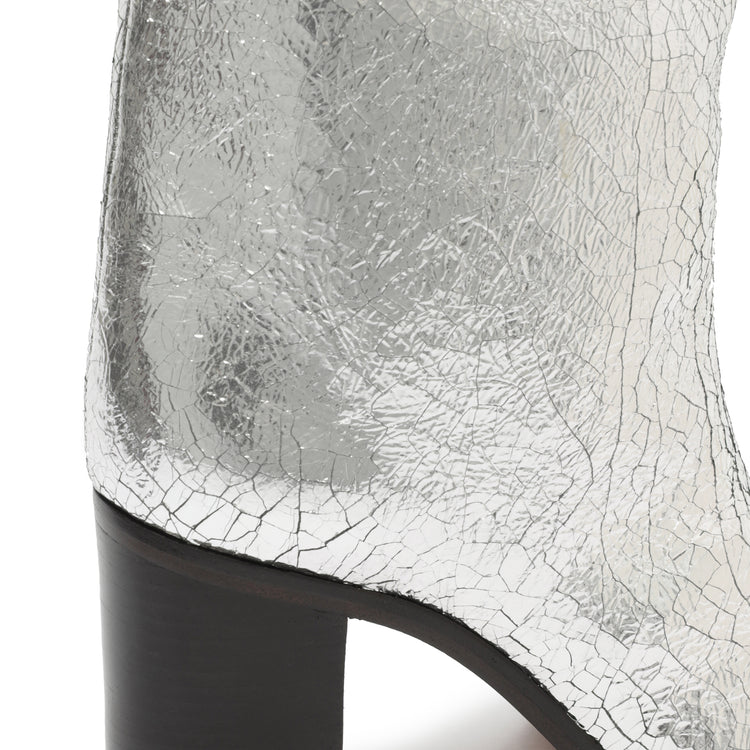 Maryana Block Crackled Leather Boot Silver Crackled Leather
