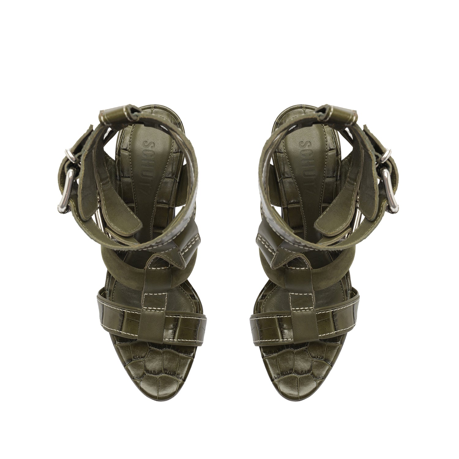 Chantelle Crocodile-Embossed Leather Sandal Sandals Fall 22    - Schutz Shoes
