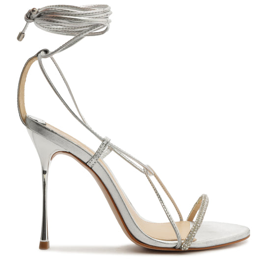 Adeline Crystal Metallic Nappa Sandal Sandals Fall 22 5 Silver Metallic Nappa - Schutz Shoes