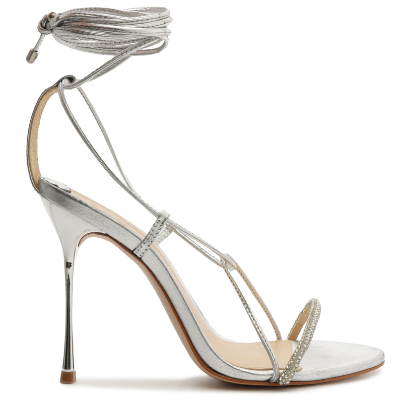 Adeline Crystal Metallic Nappa Sandal Sandals Fall 22 5 Silver Metallic Nappa - Schutz Shoes