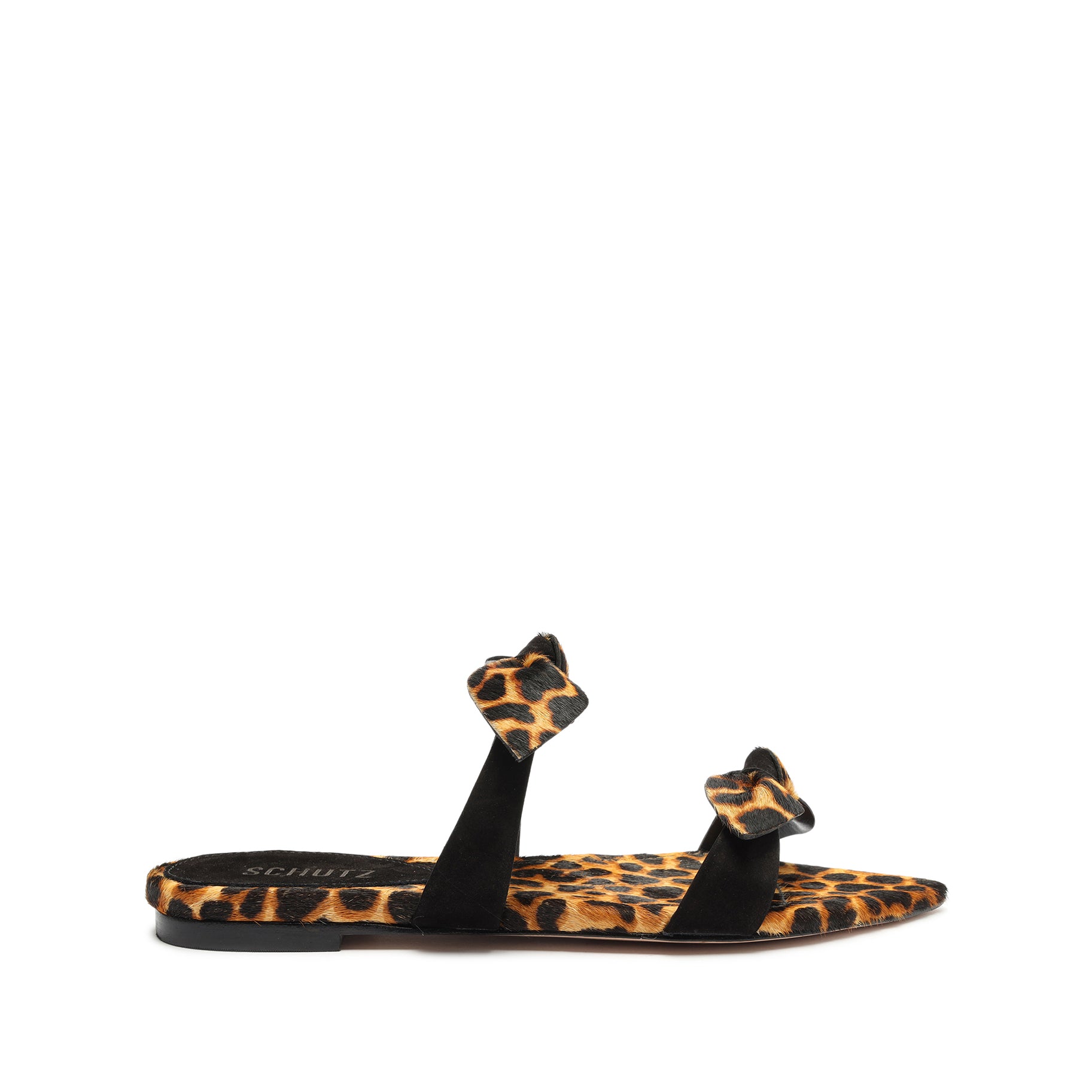 Elora Leopard-Printed Leather Flat Sandal Sale 5 Leopard Nubuck & Leopard Printed Leather - Schutz Shoes