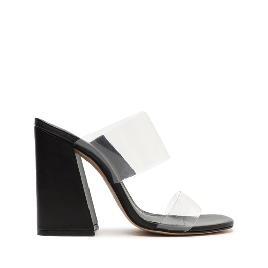 Victorie High Block Sandal OLD 5 Black Vinyl & Nappa Leather - Schutz Shoes