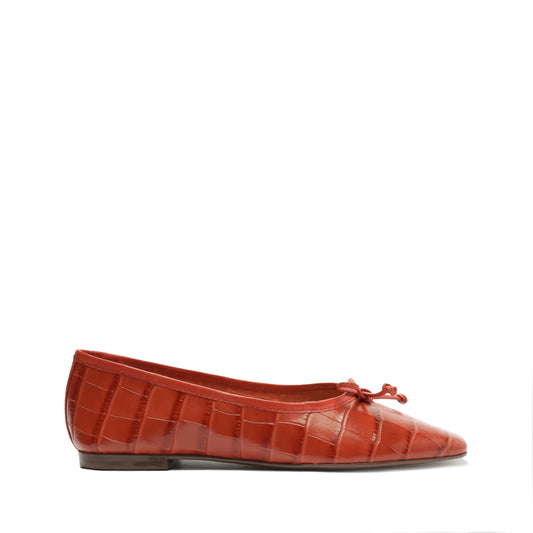 Arissa Crocodile-Embossed Leather Flat Flats FALL 23 5 Red Crocodile-Embossed Leather - Schutz Shoes