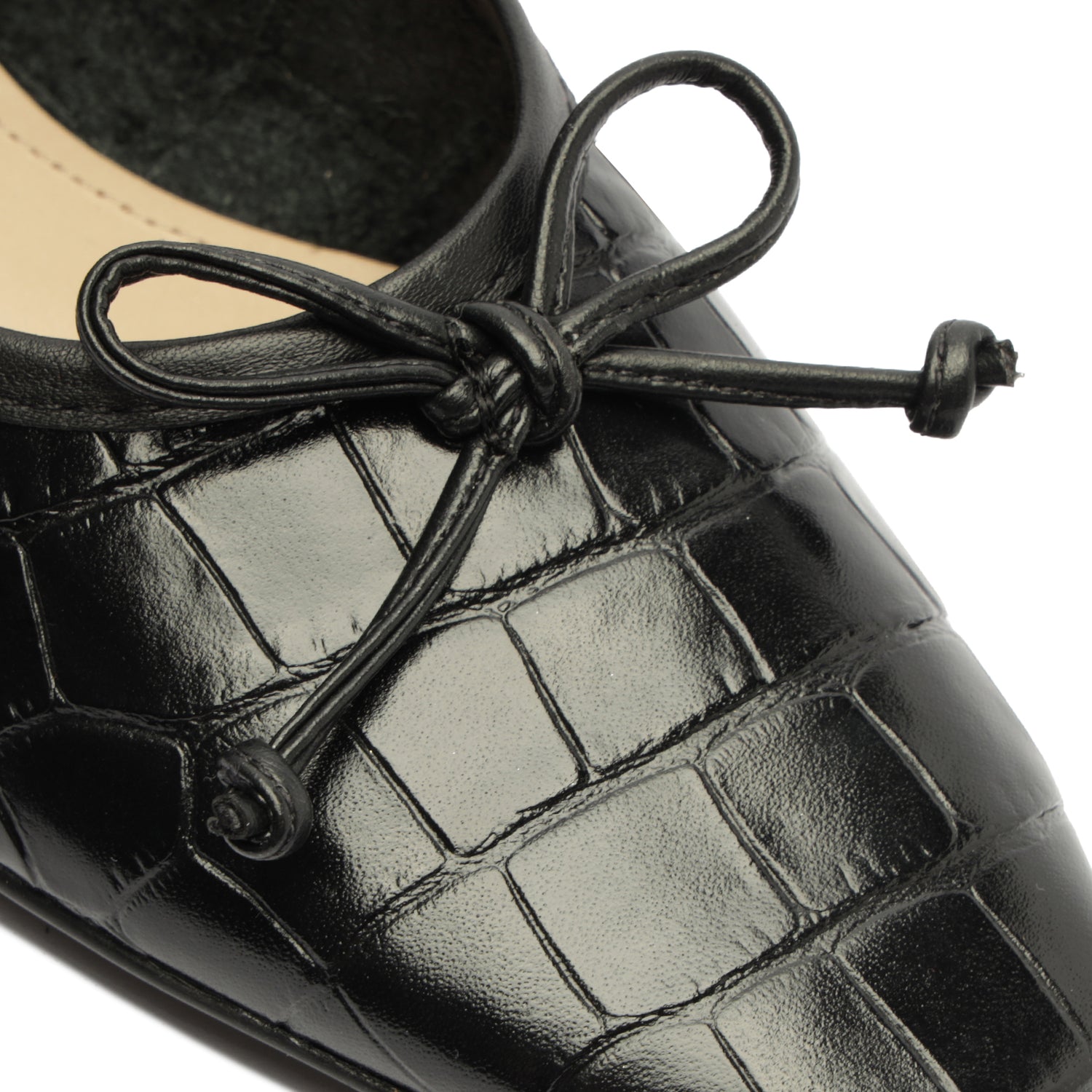 Arissa Crocodile-Embossed Leather Flat Black