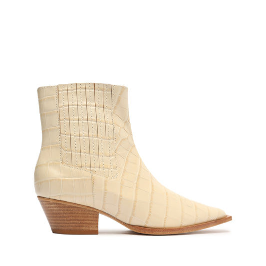 Briani Crocodile Embossed Leather Bootie OLD 5.5 Eggshell Crocodile-Embossed Leather - Schutz Shoes