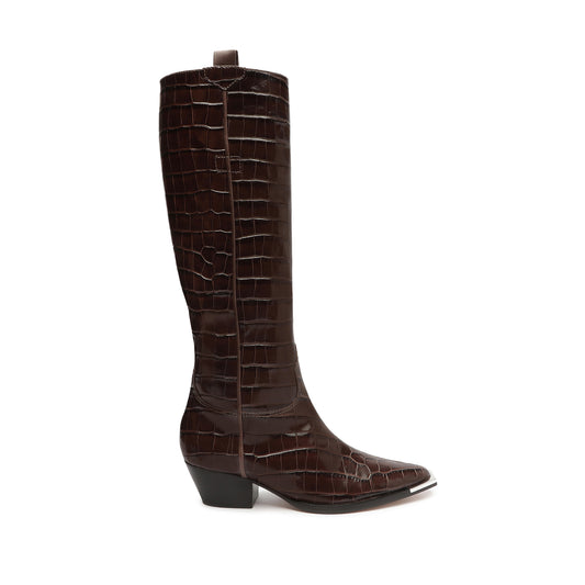 Tessie Casual Up Crocodile-Embossed Leather Boot OLD 5 Dark Chocolate Crocodile-Embossed Leather - Schutz Shoes