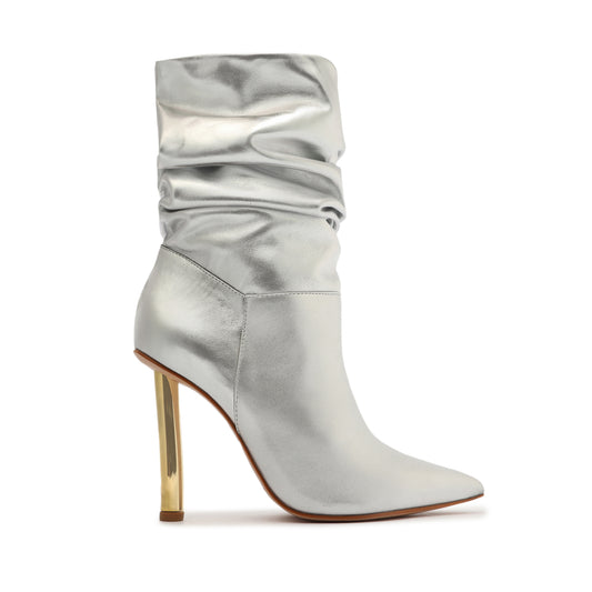 Ashlee Pin Heel Metallic Leather Bootie Booties Winter 22 5 Silver Metallic Leather - Schutz Shoes