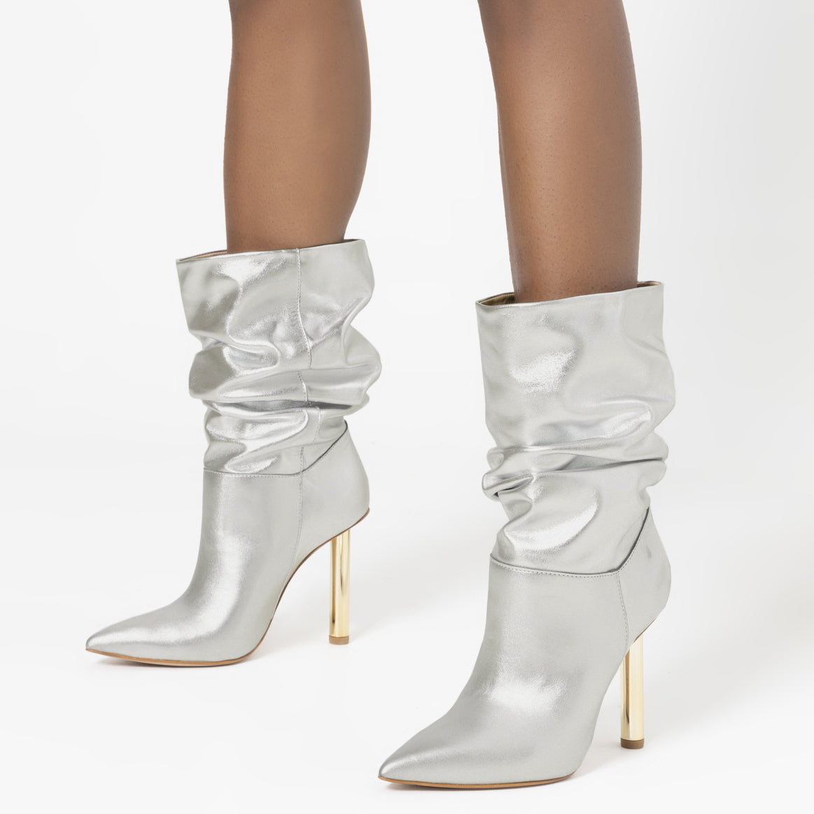 Ashlee Pin Heel Metallic Leather Bootie Booties Winter 22    - Schutz Shoes