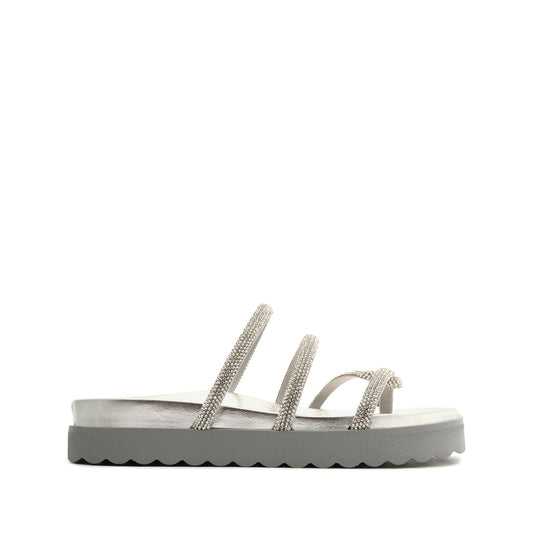 Phoebe Sporty Metallic Nappa Leather Sandal Flats Spring 23 5 Silver Metallic Nappa Leather - Schutz Shoes