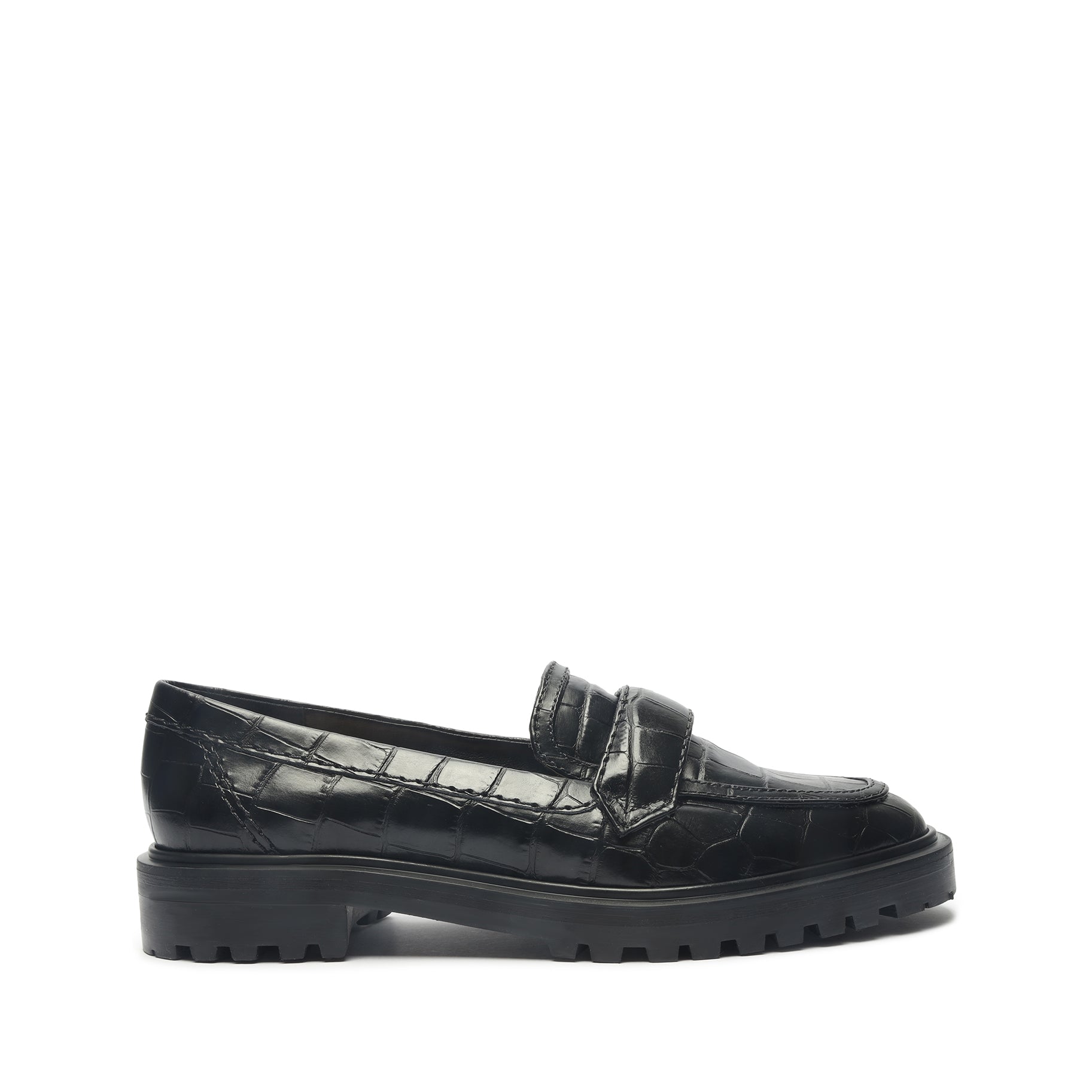 Kristine Crocodile-Embossed Leather Loafer 5 Black Wide Croco - Schutz Shoes