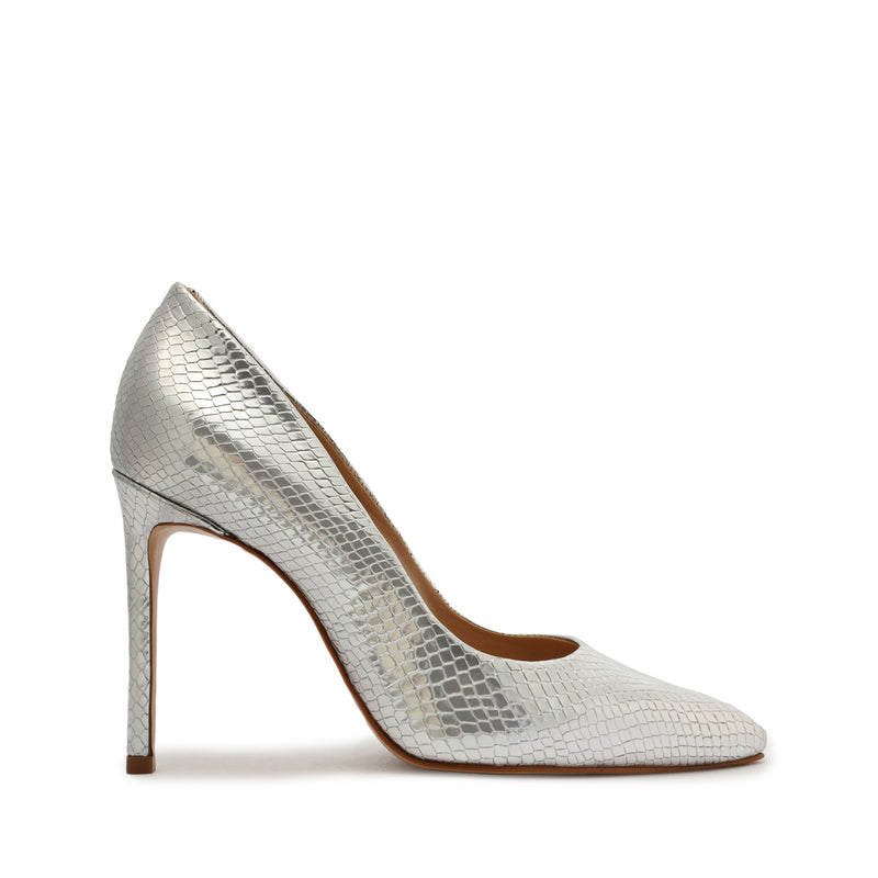 Lou Metallic Snake-Embossed Leather Pump Pumps Pre Fall 22 5 Silver Metallic Snake-Embossed Leather - Schutz Shoes